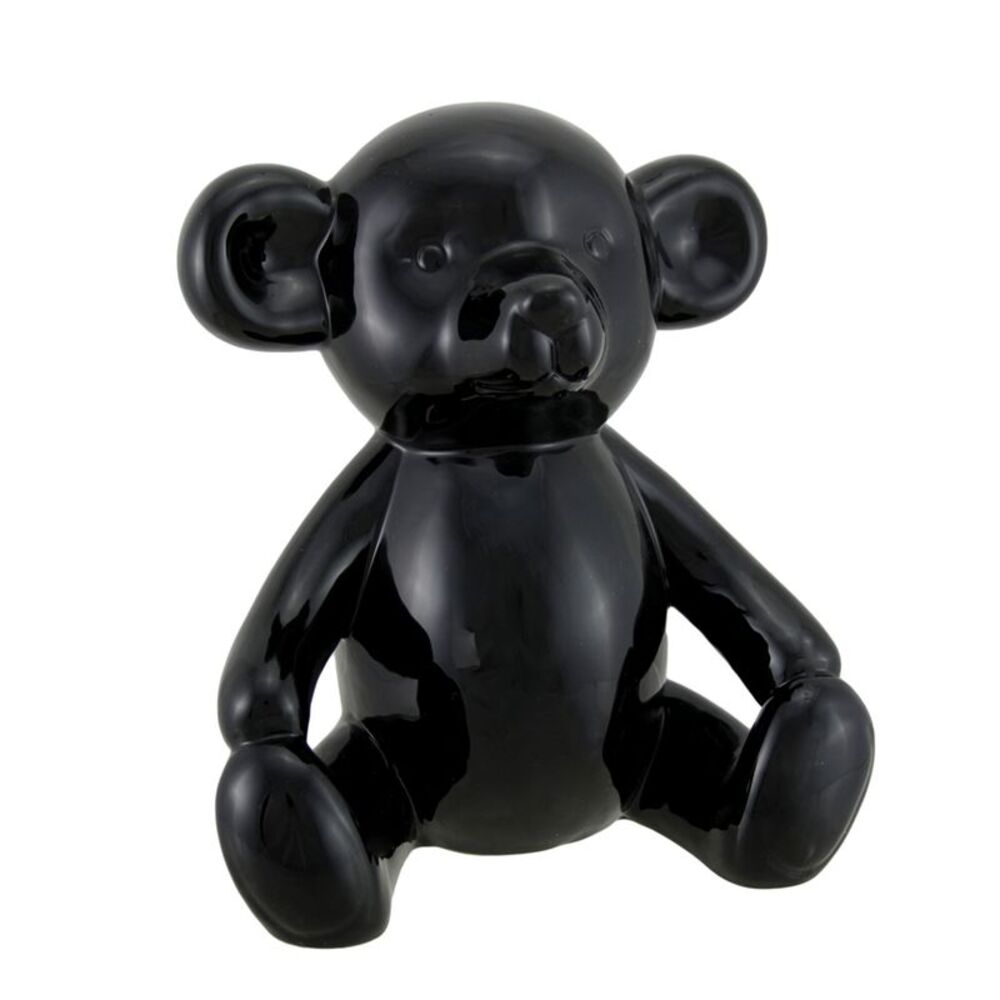 Glossy Black Ceramic Teddy Bear Statue 6 Inch